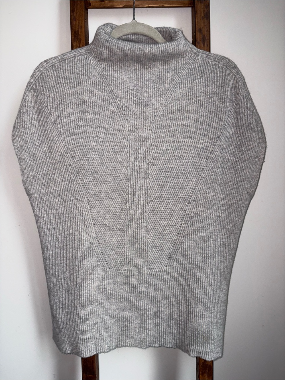 Vince Cashmere Wool Ribbed Turtleneck Sweater Cap Sleeve Heather Gray Size Small
